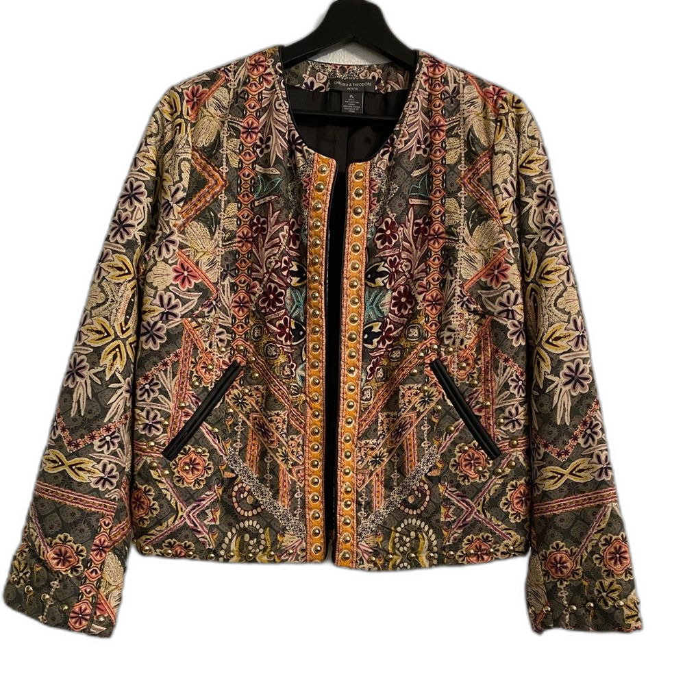 Chelsea & Theodore Women's L Petite Open Front Boho Quilted Jacket A8